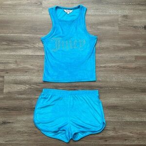 Juicy Couture Blue Velvet Velour Rhinestone Tank Top Short Set